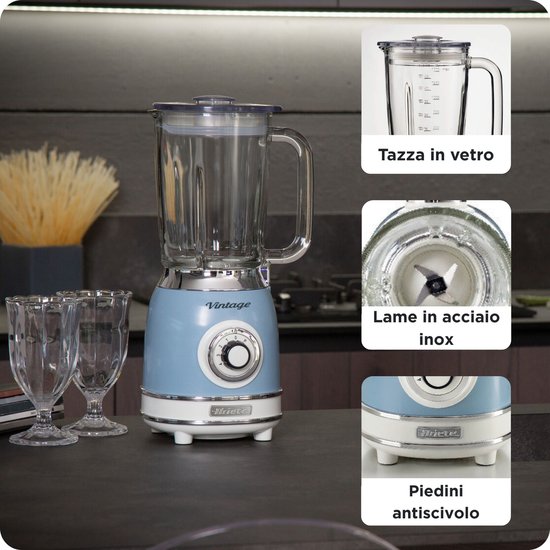 Ariete 0583/05 - Vintage Blender - 1100 Watt - glazen kan - 1,5 liter inhoud - Ice crush - Blauw van Ariete — afbeelding 5