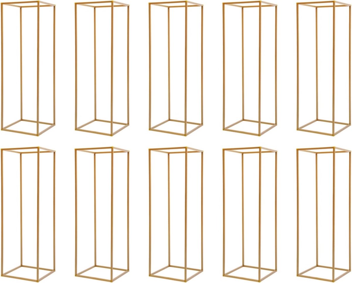 10 stuks metalen bloemenstandaard, guadratische bloemenstandaard voor bruiloftsfeesten, gouden bloemenstandaard in moderne stijl, geschikt als tafeldecoratie voor bruiloften, 27 x 2 x 80 cm