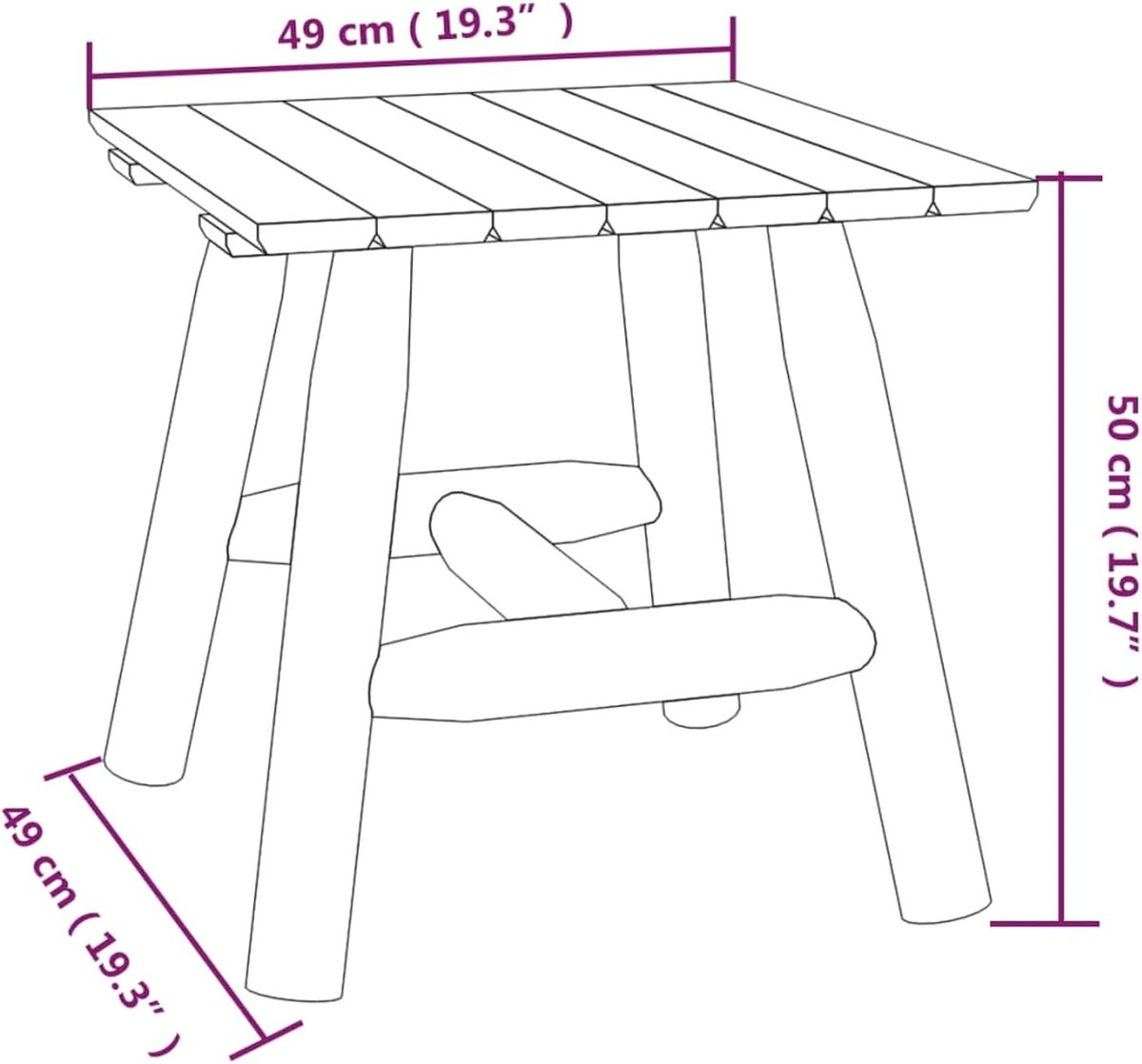 49 x 49 x 60 cm van massief sparrenhout, meubels, tuinmeubelen, tuinmeubelen en tuinstoelen, voor buiten (SPU:363351)