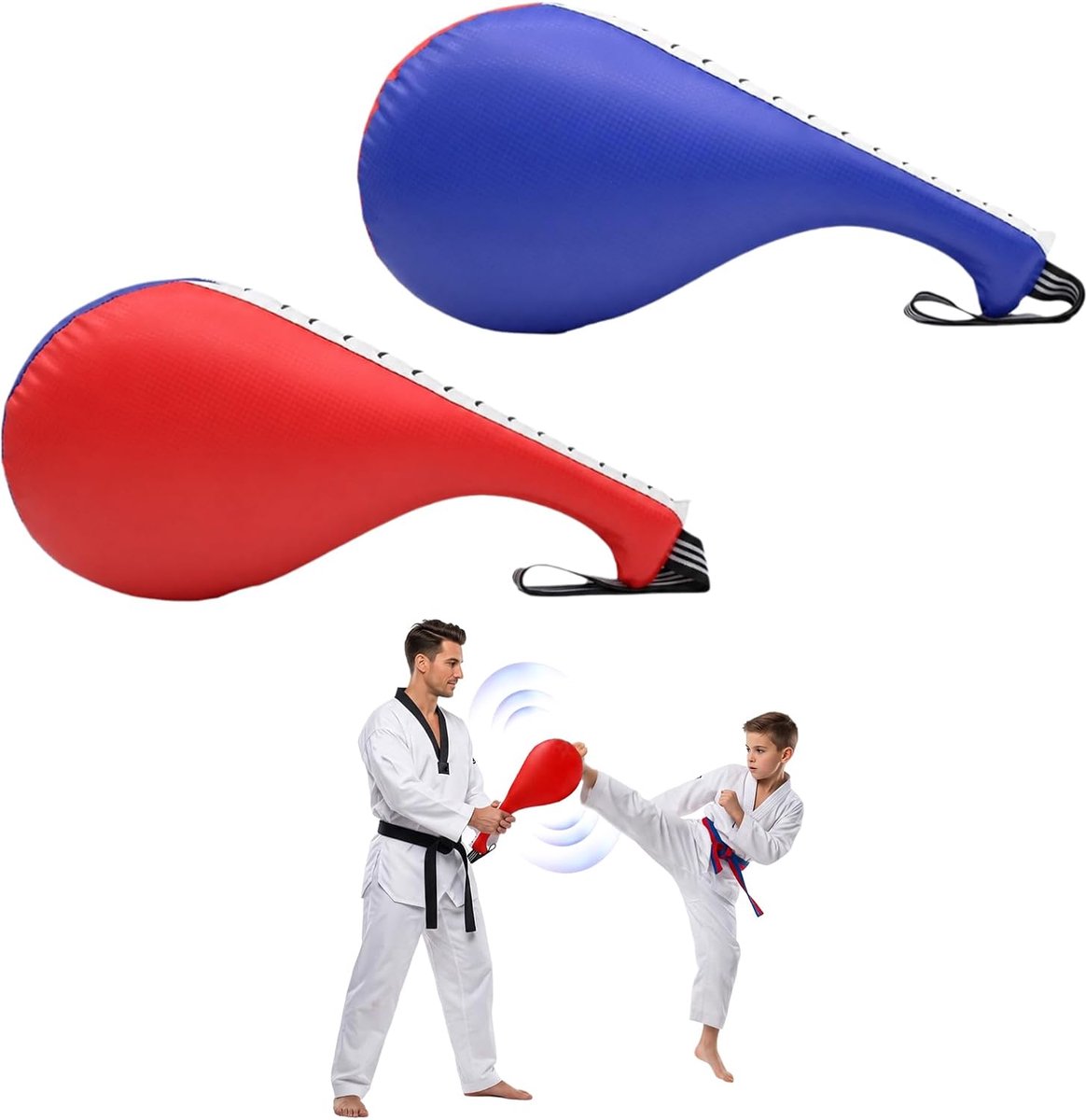 2 stuks, 13 x 13 cm, duurzaam slagkussen, taekwondo handpalmen, trainingspads voor karate, dubbele kick-pads, maken een geluid, worden gebruikt in karate en taekwondo