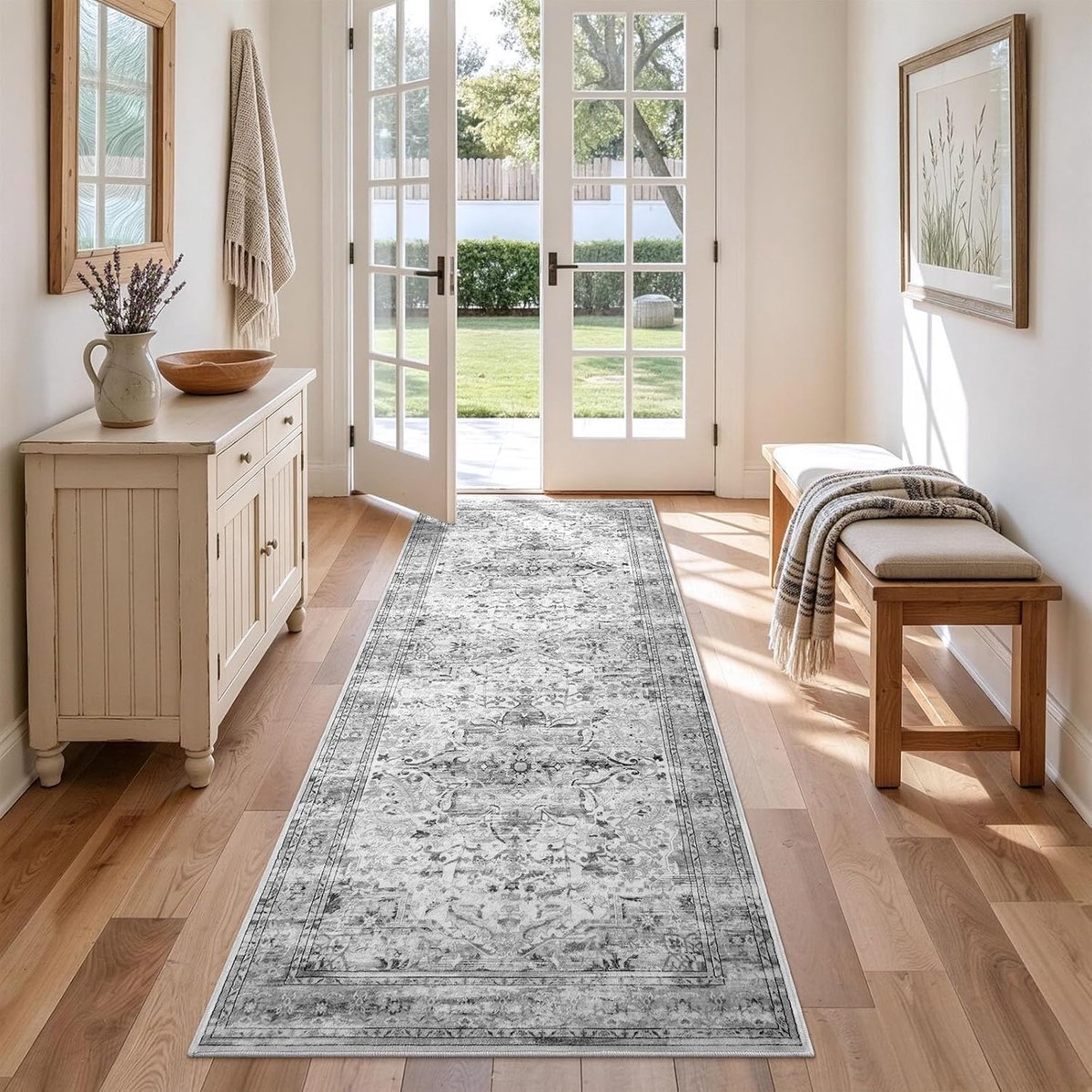 Smiry Vintage loper tapijten woonkamer 60 x 180 cm tapijt grijs