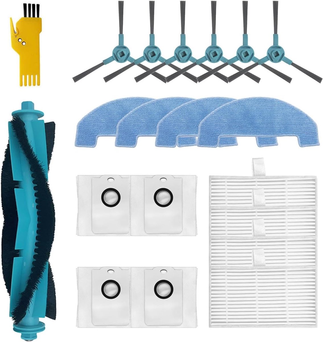 Reserveonderdelen voor Conga 2499 Ultra Home Advanced Conga 2499 Ultra X-Treme stofzuigerrobot, accessoires, 19 verpakkingen, 1 hoofdborstel, 4 filters, 6 zijborstels, 4 dweilen, 4 zakken