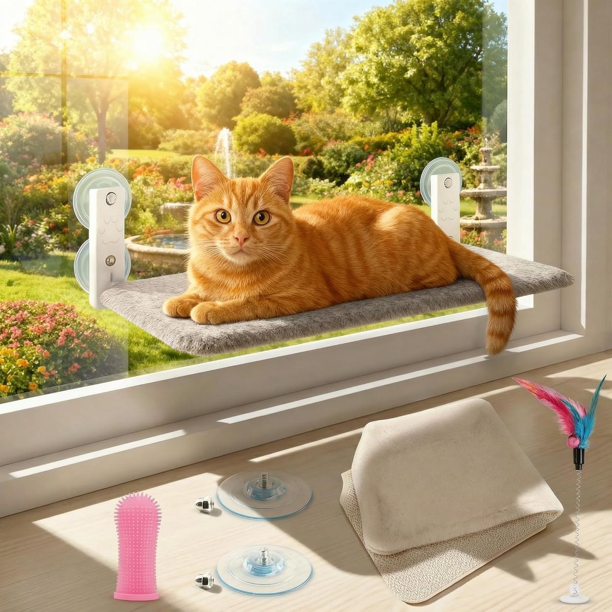 Hangmat voor katten met venster, 6 zuignappen, 2 wasbare hoezen +