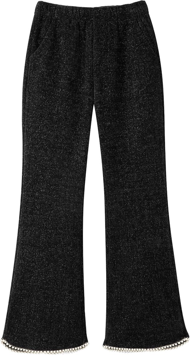 Klokbroek voor meisjes, elastische tailleband, glanzende geribbelde leggings van fluweel met bel en parels, voor kinderen, warm, joggingbroek met zakken