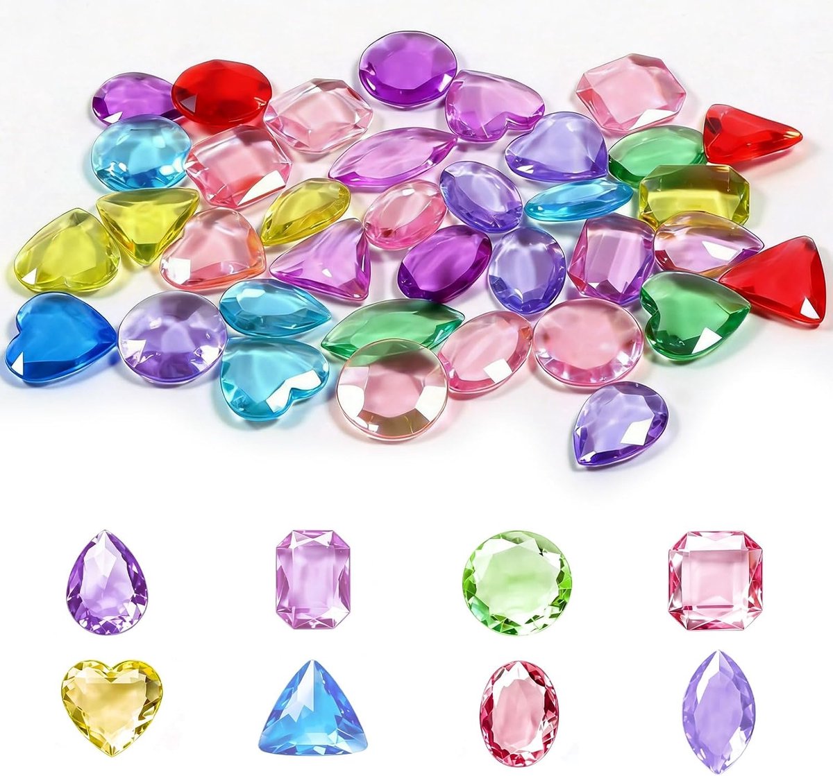 150 stuks edelstenen voor kinderen, kleurrijke diamanten, 8 stijlen, acrylstenen