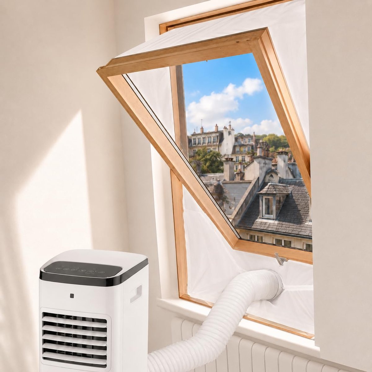 Raamafdichting voor mobiele airconditioners, dakramen, 2 x 190 cm, raamafdichting voor kantelramen, Hot Air Stop met ritssluiting, voor afvoerslang, droger en ontvochtiger