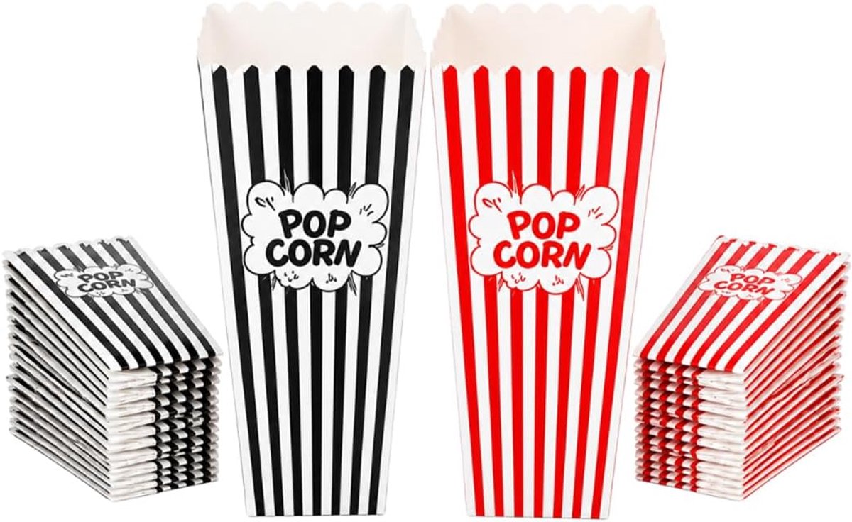 20 stuks popcorndozen, gestreepte emmers, Amerikaanse retrostijl, popcornboxen zijn oliebestendig, popcornzakken in verfijnde stijl, voor bioscoop, Kerstmis, verjaardag, bruiloft