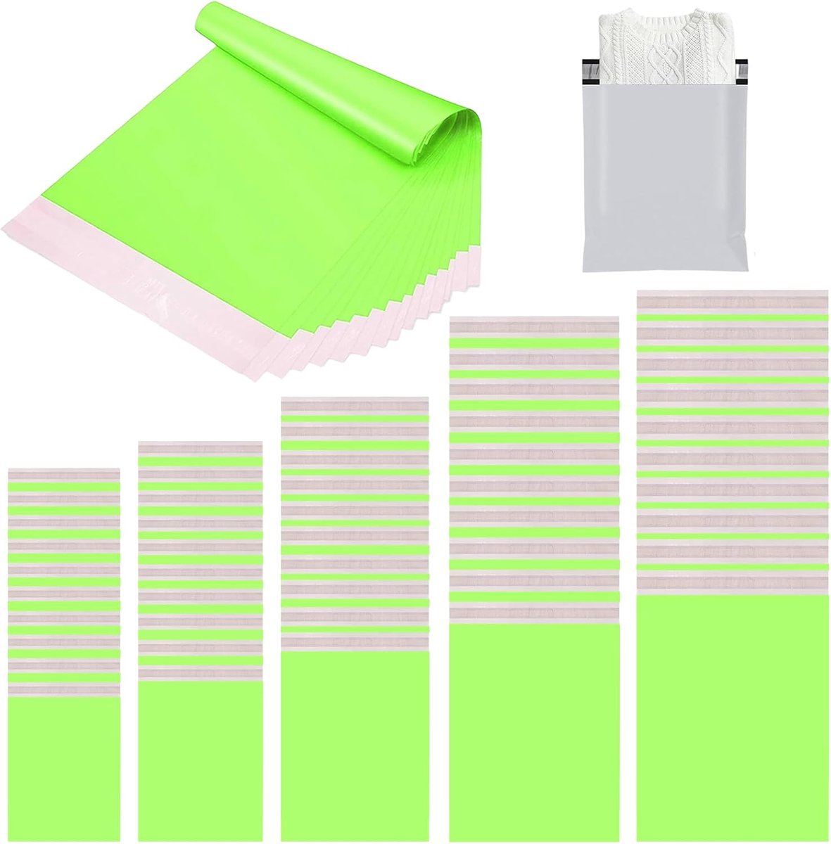 Postzakken - Poly Post Self Seal Zakken voor Verzending, Postpakketten, Verpakking, Groen, 17*30cm/20*35cm/25*35cm/28*32cm/32*45cm(10 each), Pack Pocket