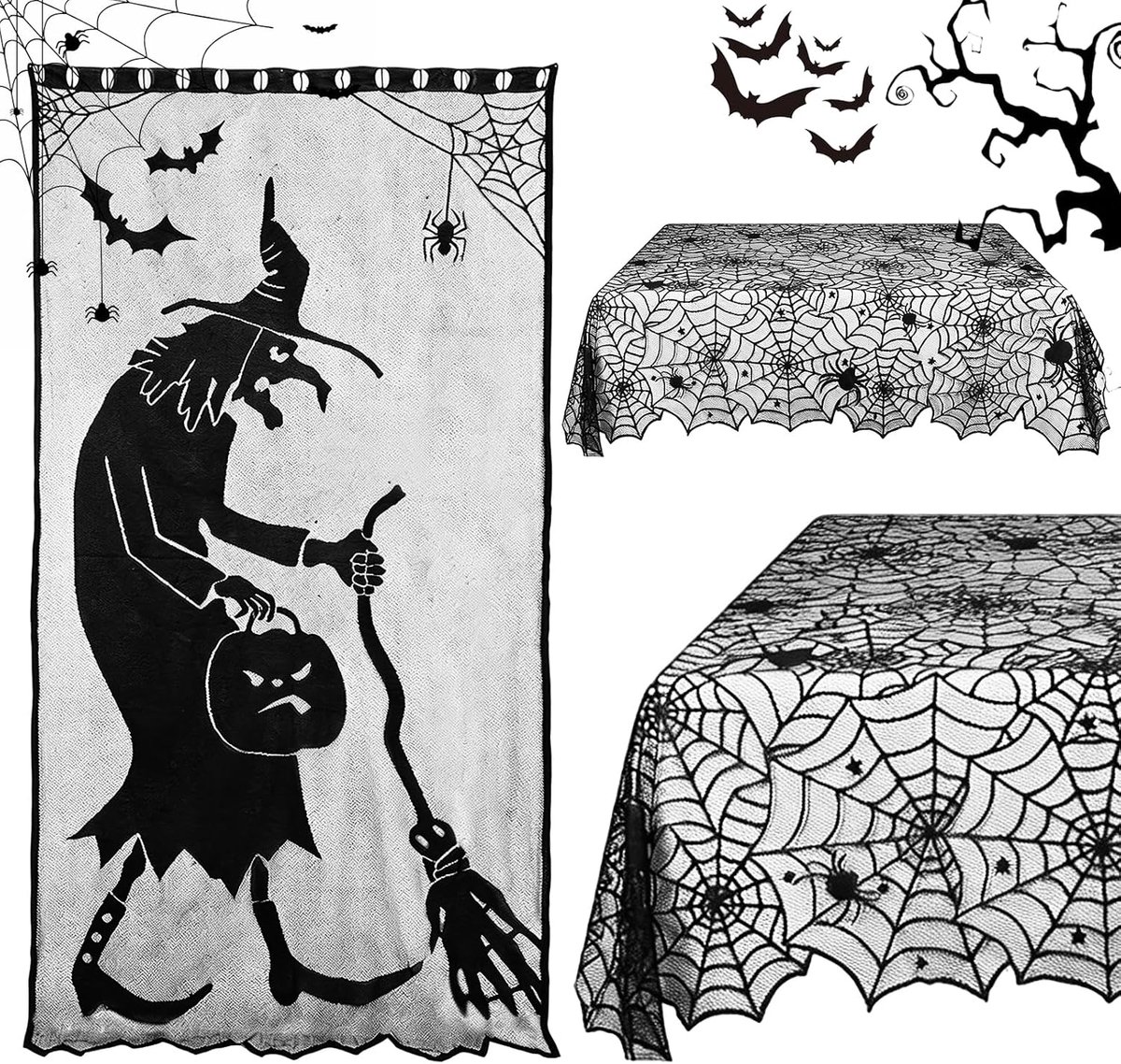 Deurdecoratie, Halloween gordijnen, zwart kant Halloween gordijn