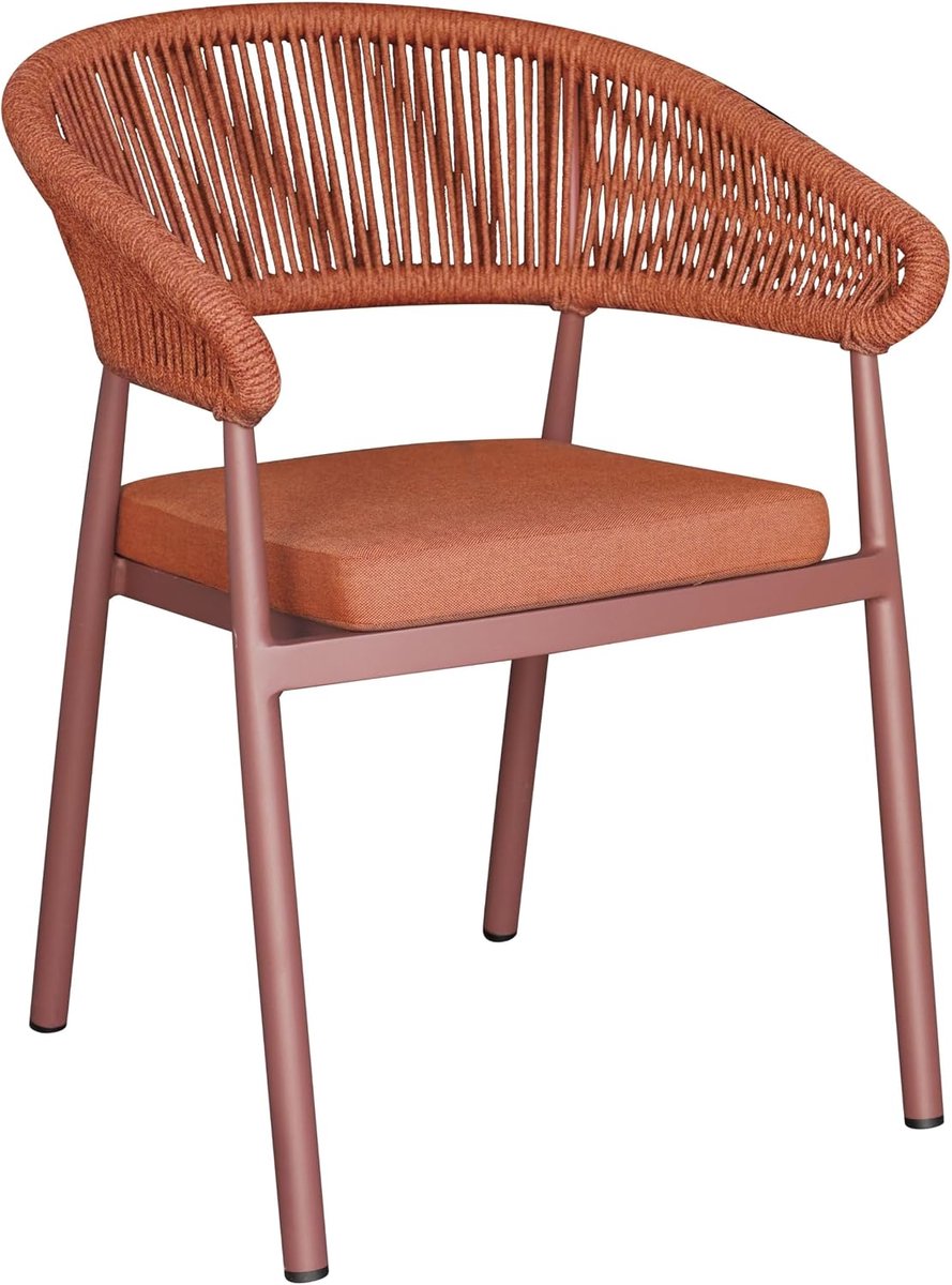 Maruccia Moderne outdoorstoel voor eettafel, frame van aluminium en touw, kussen inbegrepen, decoratie voor tuinen, restaurants, bars (rood)