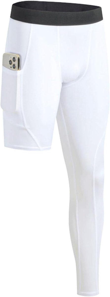 Compressiebroek met enkele benen met sportzakken, loopbroek, basketbal, ademend, sneldrogend, trainingsbroek, fitness, hardlopen