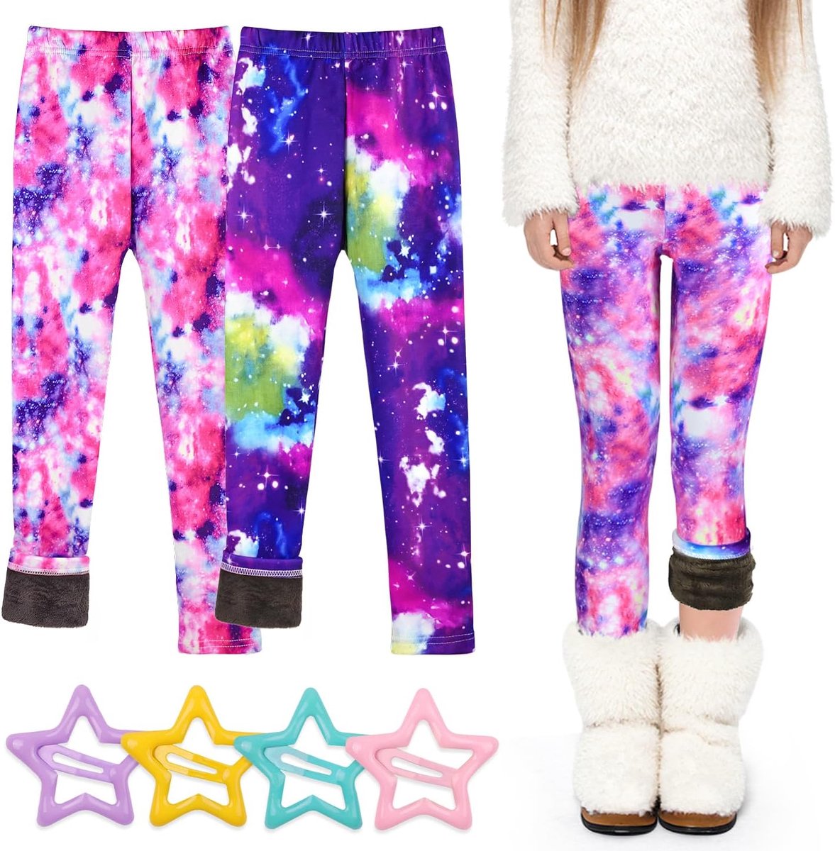 Leggings voor meisjes, thermisch gevoerd, dikke fleece leggings als gezellige loungewear, ideaal voor school, om te chillen en onder de sneeuwbroek, maat 115-152