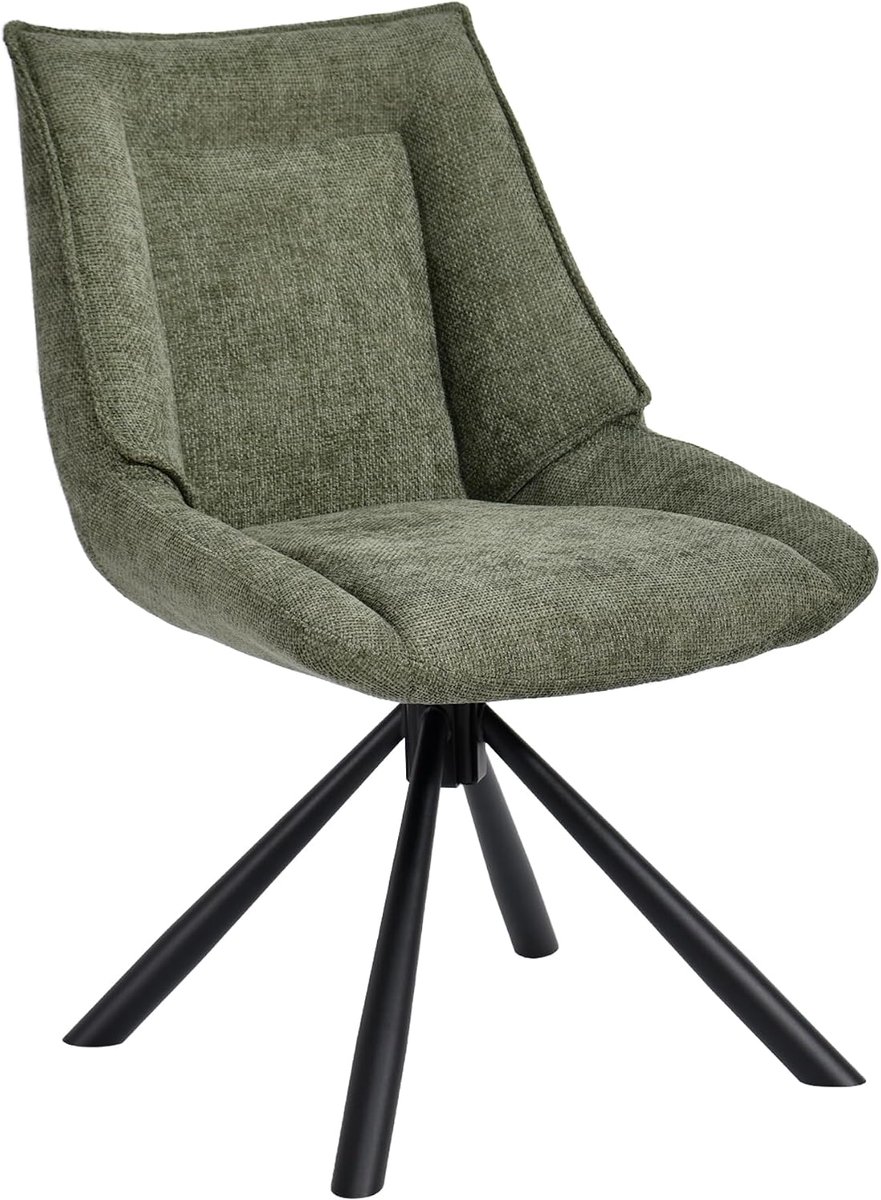 Chenille Fabrac Lounge stoel, 180 graden draaibare ergonomische bureaustoel, dressing, tafel, eetkamerstoel, groen