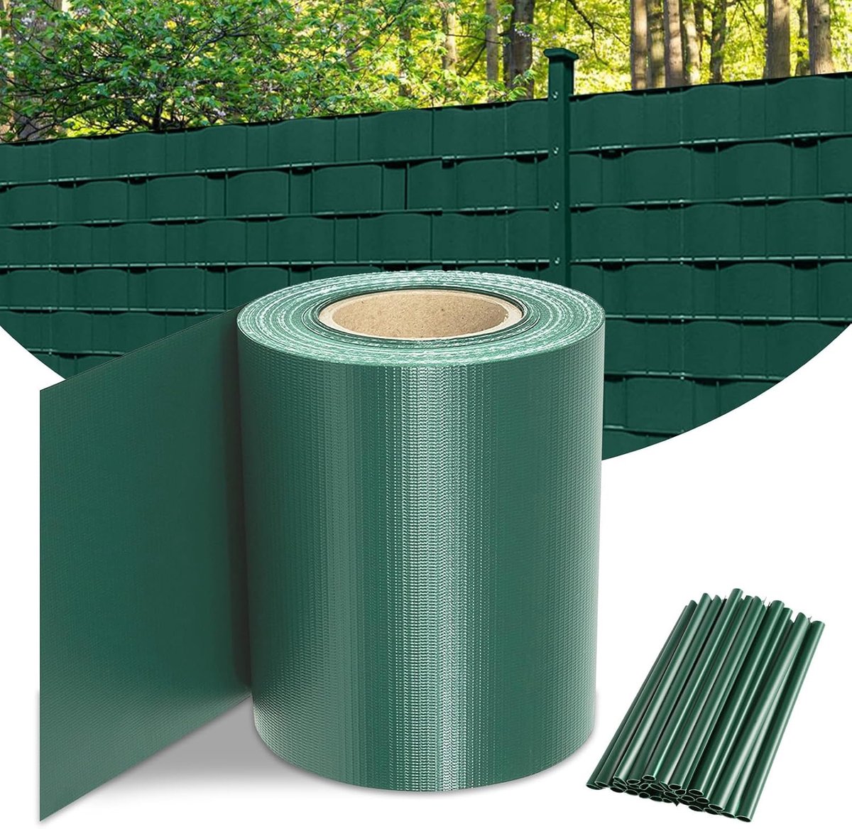 Stroken voor dubbelstaafmatten, 70m x 19cm weerbestendig PVC privacy (450g / m²) incl. 60 clips. Ideaal voor dubbelstaafmat hek, tuin & balkon, groen