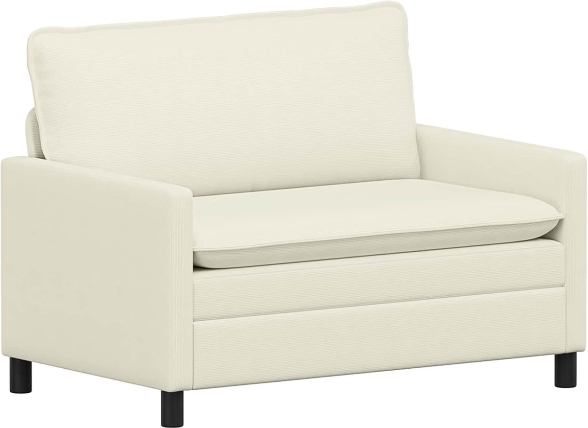 Sofa van corduroy, crèmekleurig, 126 x 81 x 87,5 cm, met metalen