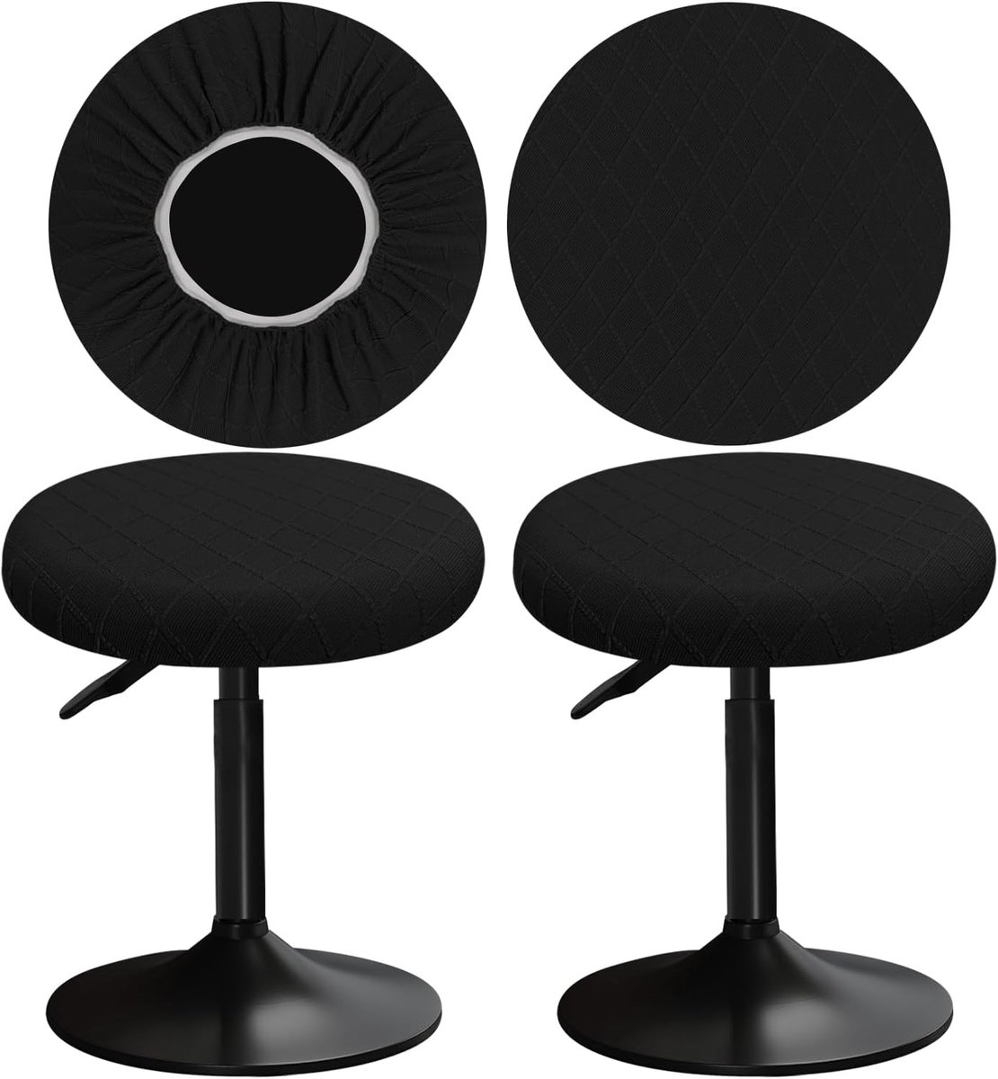 Stool Covers Ronde 30-40cm Plaid Pattern Bar Stool Covers Ronde Makkelijk te installeren Rimpelbestendig, Wasbaar, Stofdicht (2, Zwart)
