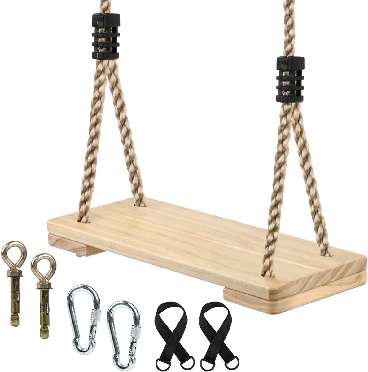 schommel, voor buiten, tot 170 kg, houten schommel, iindoor, met verstelbaar koord, voor volwassenen en kinderen, schommelplank voor tuin, terras, balkon (40 x 16 x 3 cm)