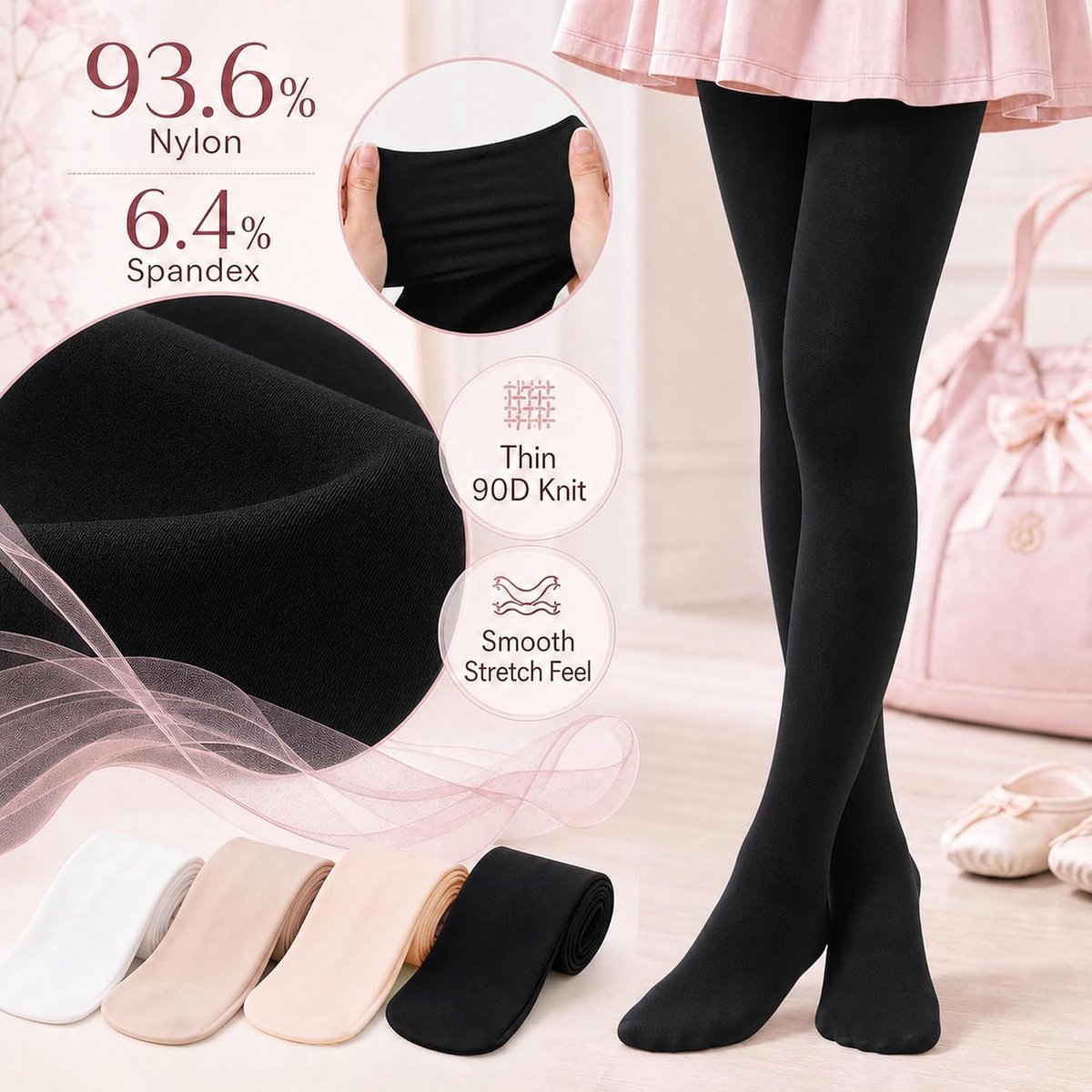 Panty's voor meisjes, balletpanty's voor kinderen, 90 DEN, elastisch, ademend, danspanty's, ondoorzichtig, balletpanty's voor dagelijks gebruik, effen, kinderpanty's voor 3-12 jaar