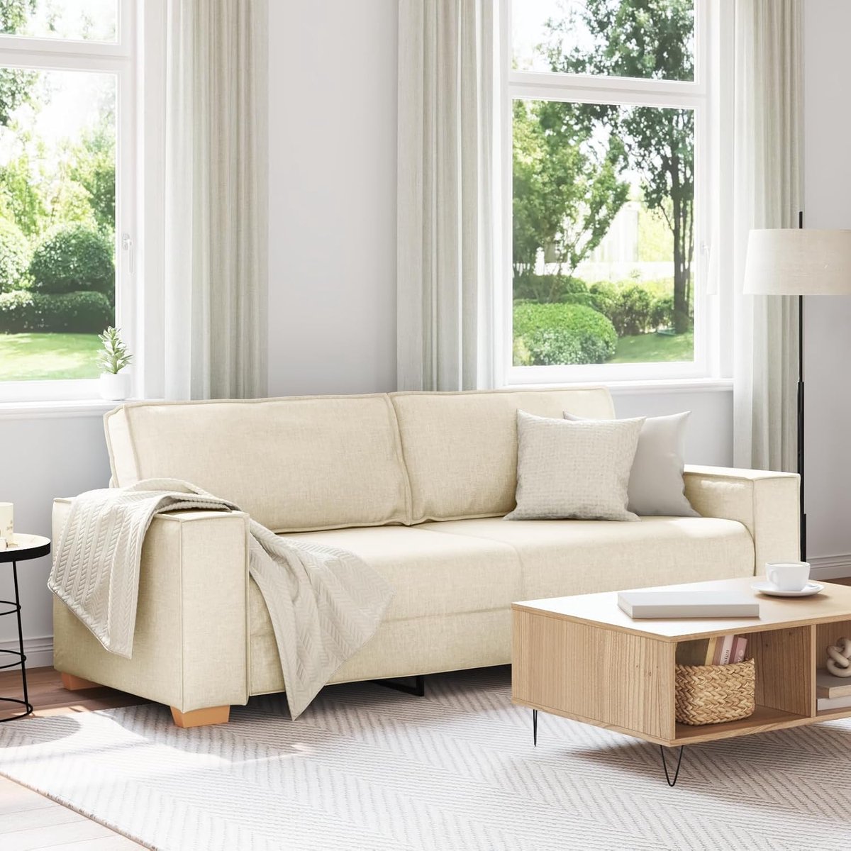 Sofa 3-zits modulaire bank met afneembare hoezen, modern design voor royaal zitcomfort, 180 cm, linnen