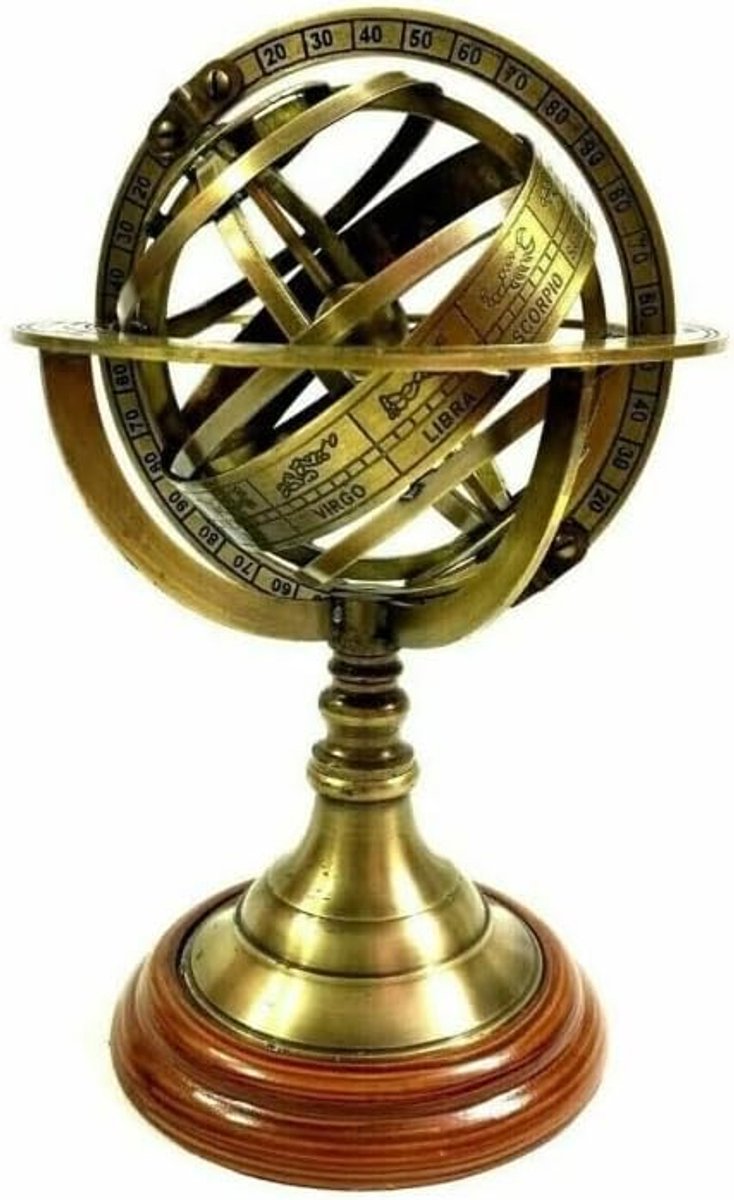 Messing & hout maritieme armillaire bol astrolabe bol kantoor decor