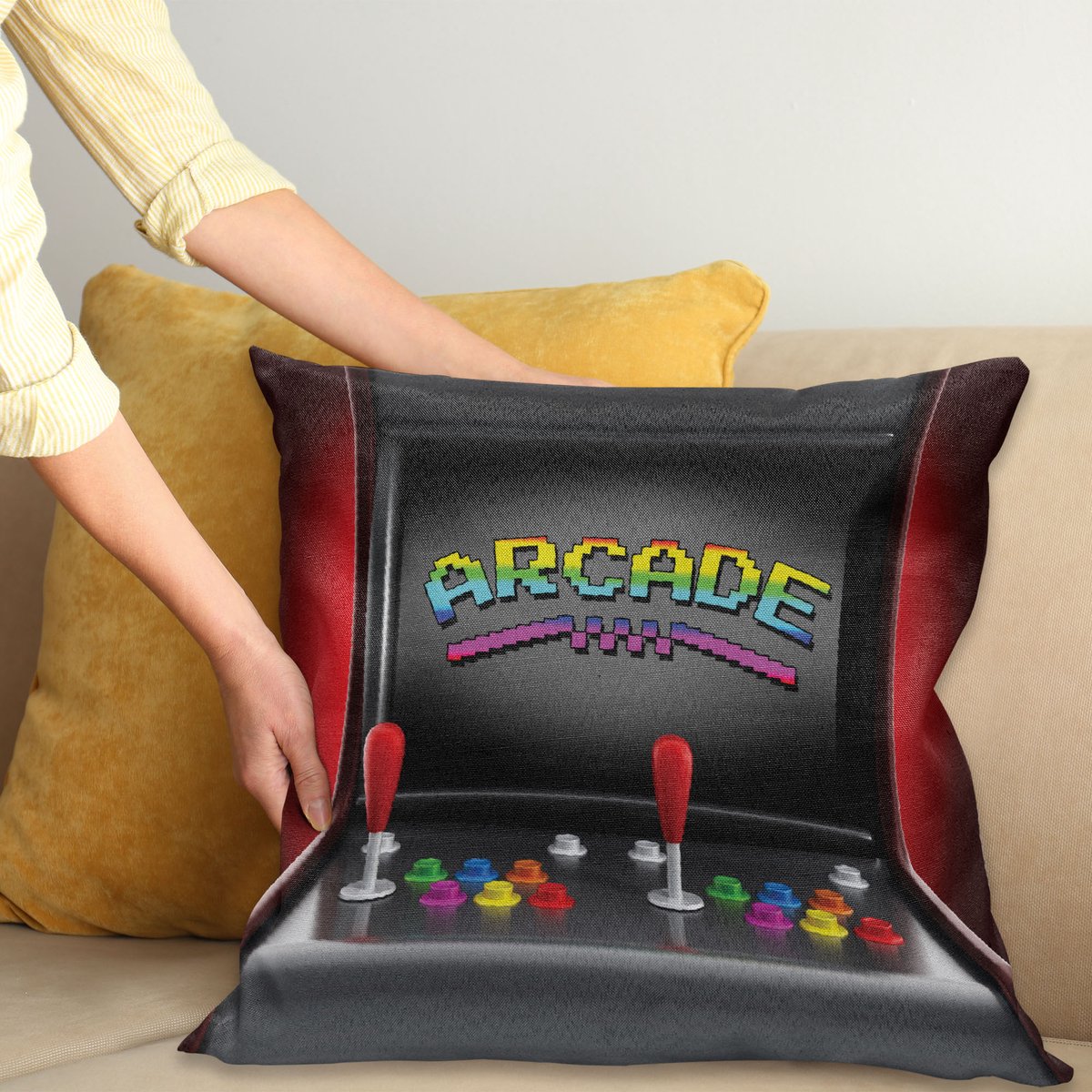 ABAKUHAUS Retro Kussenhoes, Arcade Retro Fun, Kussenhoes met Ritssluiting en Dubbelzijdige Print, 50 x 50 cm, Meerkleurig