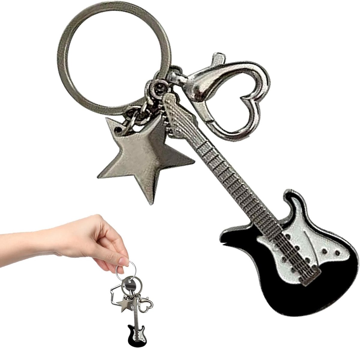 2 stuks sleutelhangers gitaar, Y2k gitaarsleutelhanger, sleutelhanger, geschenkdecoratie, gitaristen, retro personalisatie-accessoires, punk-sleutelhangerketting, voor heren en dames