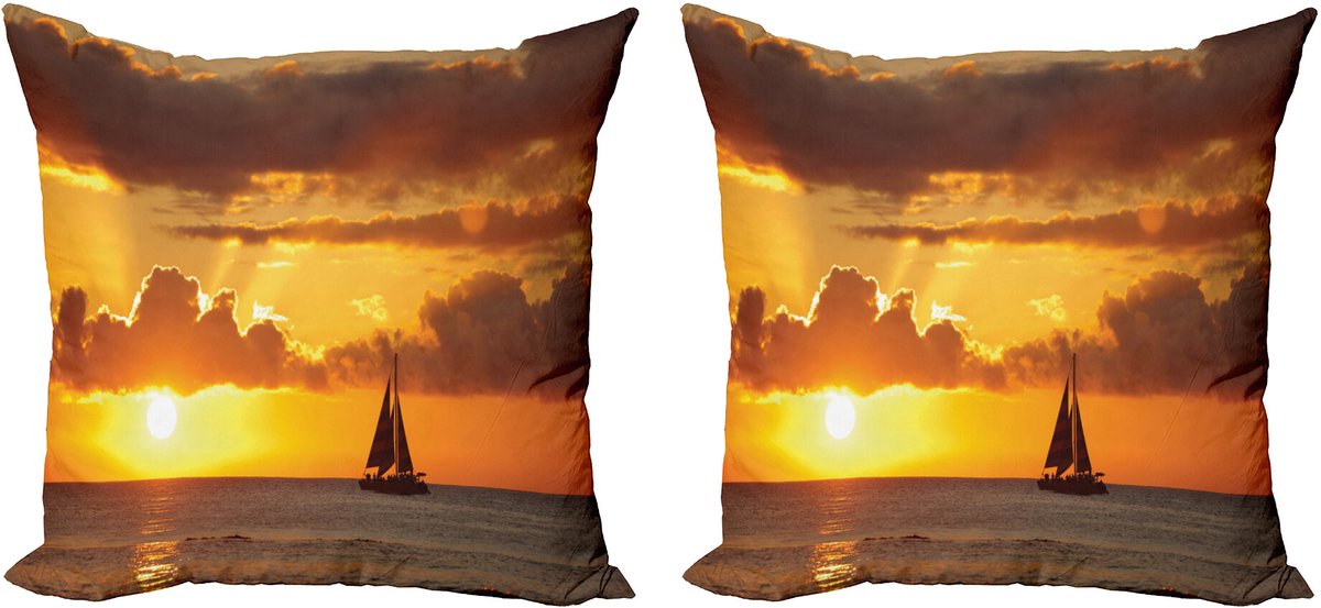 ABAKUHAUS Oceaan Sierkussenhoes Set van 2, Oceaan Boat Freedom Thema, Modern Accent Dubbelzijdige Digitale Print, 45x45, Goudsbloem Donker Oranje