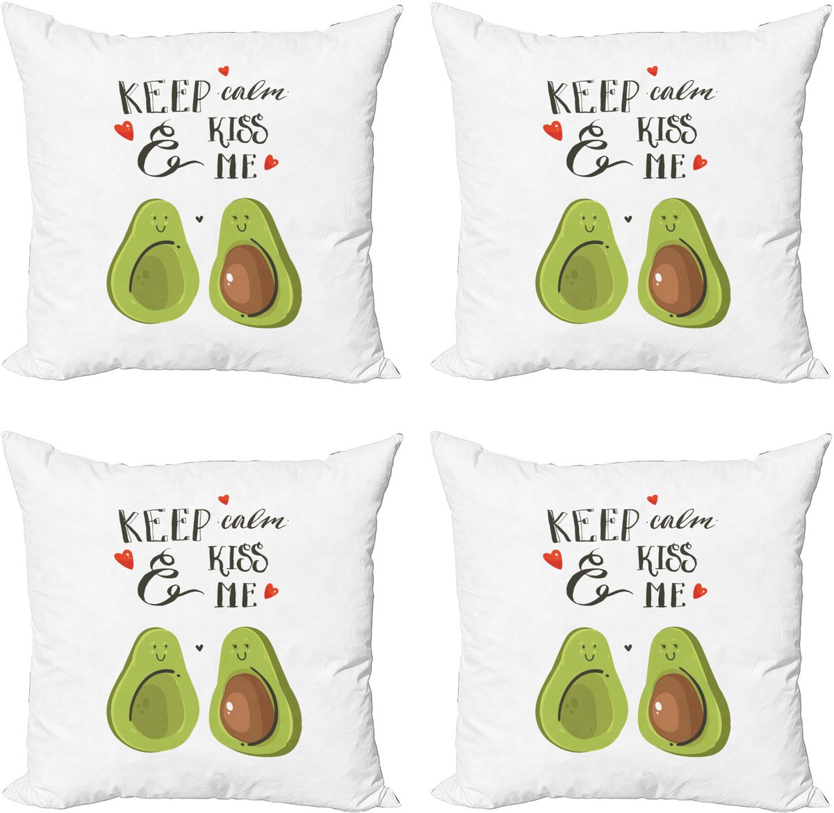 ABAKUHAUS Valentinstag Sierkussen Kussenhoes 4er Set, Avocado-Liebhaber, Modern Accent Dubbelzijdige Digitale Print, 40 x 40 cm, Grijs Groen Bruin