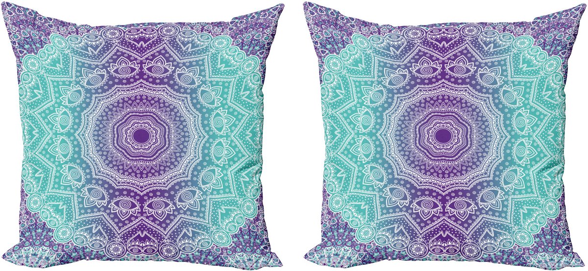 ABAKUHAUS Mandala Sierkussenhoes Set van 2, Aufwändige Hippie, Modern Accent Dubbelzijdige Digitale Print, 45x45, Aqua Lila