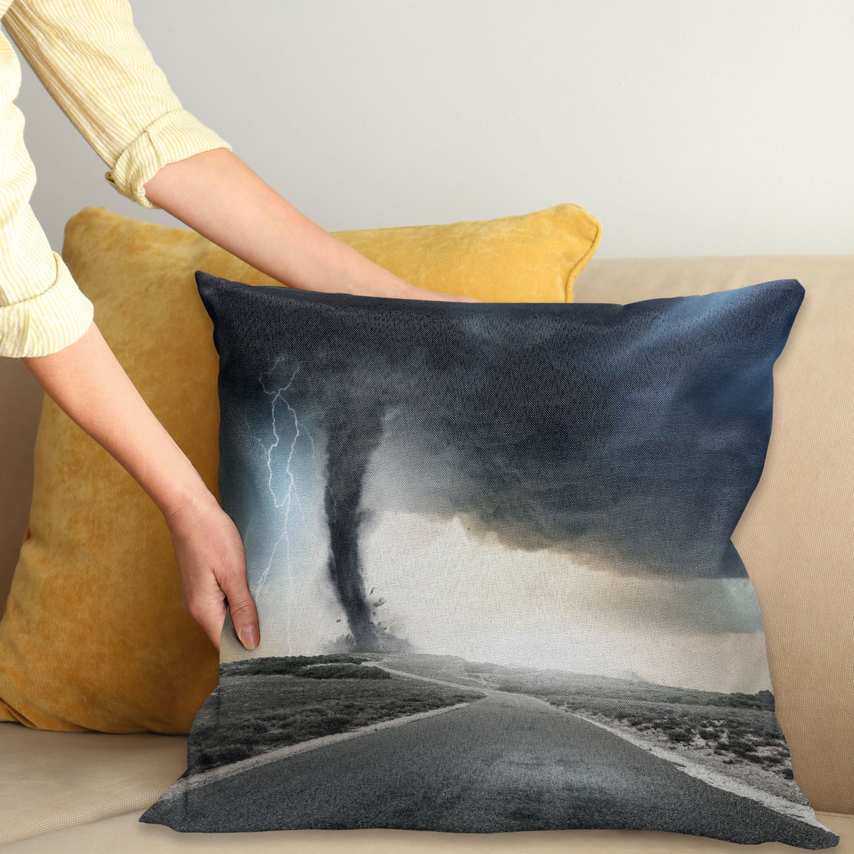 ABAKUHAUS Natuur Kussenhoes, Zwart Tornado Trichter Gas, Kussenhoezen met Dubbelzijdige Print Kleurecht Wasbaar en Ritssluiting, 45 x 45 cm, Grijs