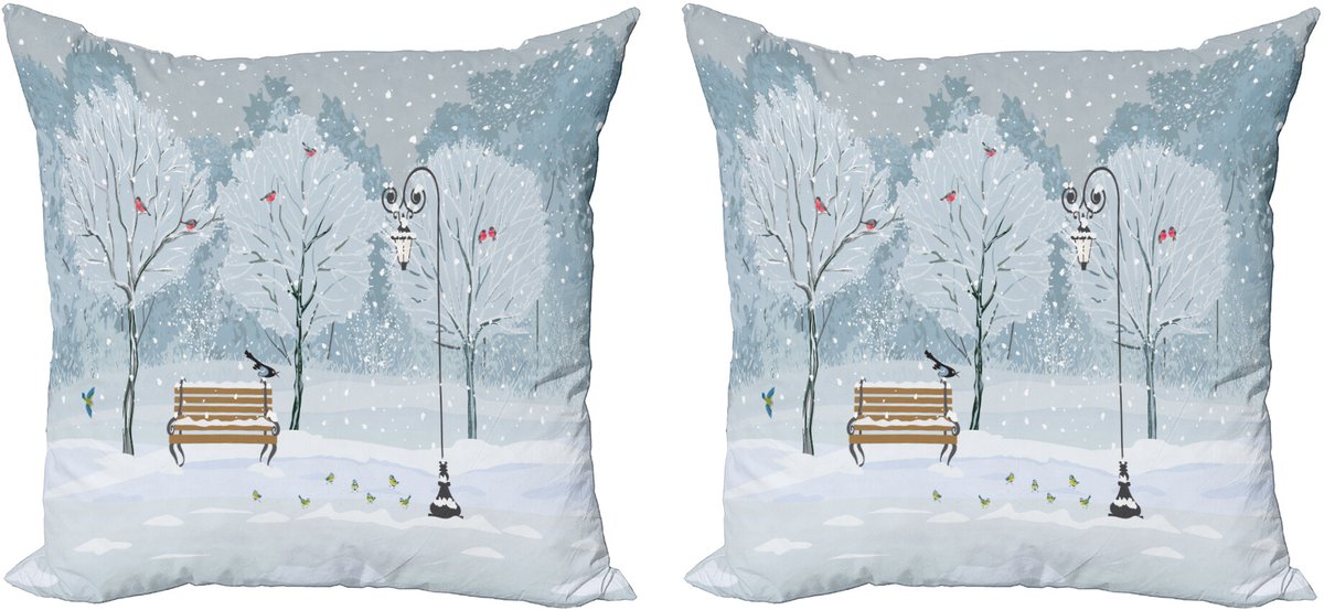 ABAKUHAUS Winter Sierkussenhoes Set van 2, Sneeuw in Park Weihnachtsbaum, Modern Accent Dubbelzijdige Digitale Print, 40x40, Blauw Wit