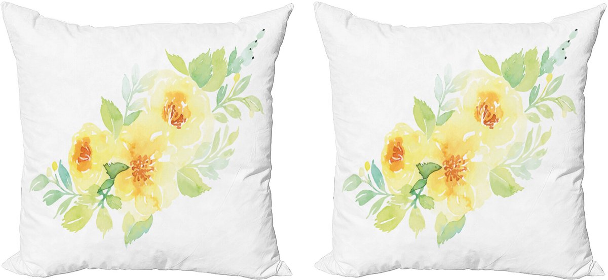 ABAKUHAUS Tuin Sierkussenhoes Set van 2, Aquarel Natuur Bloem, Modern Accent Dubbelzijdige Digitale Print, 50x50, Blassgelb Lichtgroen
