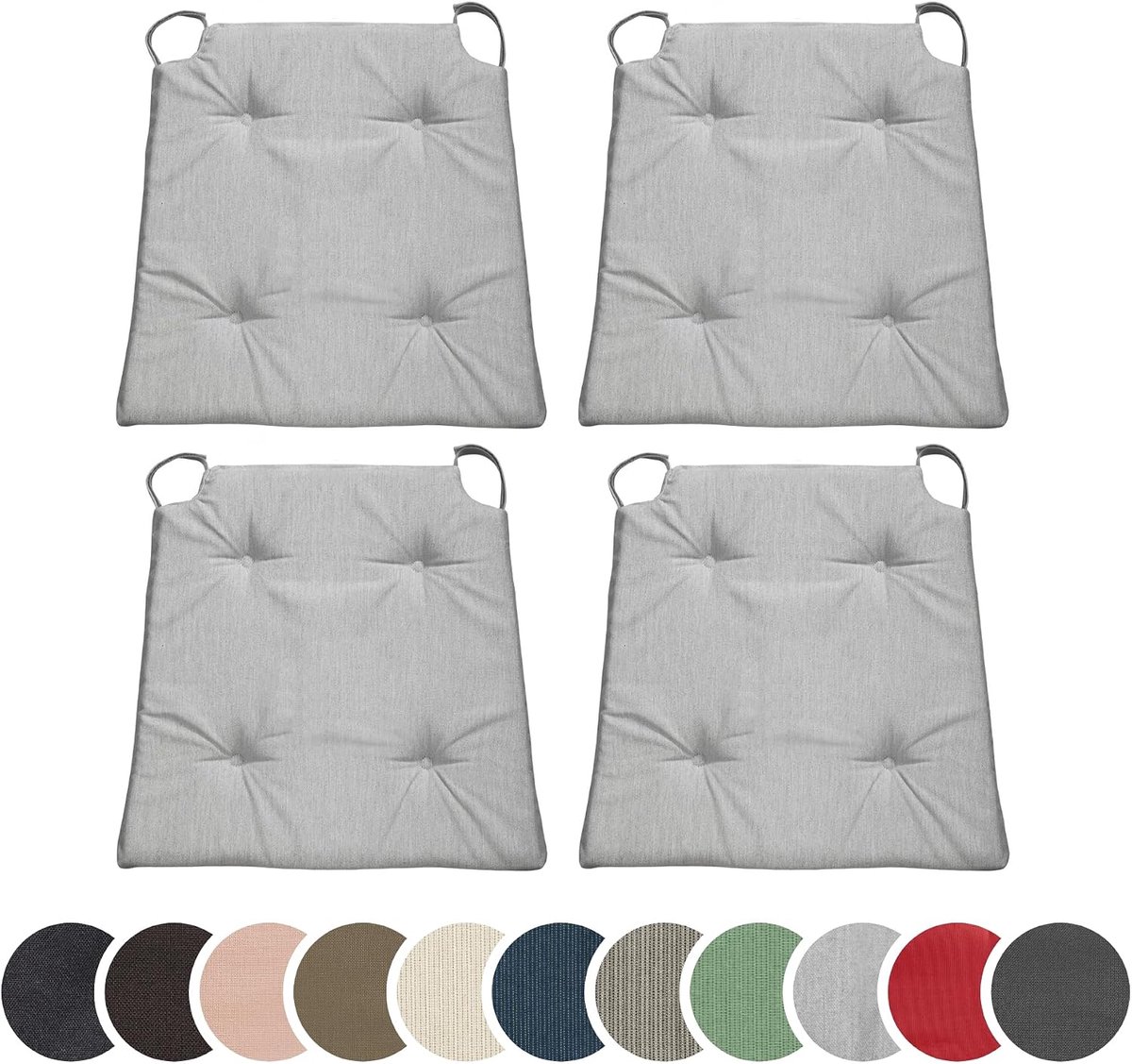 Sleepling 196502 4-delige set stoelkussens, zitkussens voor binnen en buiten, met klittenbandsluiting, 100% microvezel, made in EU, afmetingen: 42 (voor) 35 (achter) x 40 x 5 cm, lichtgrijs