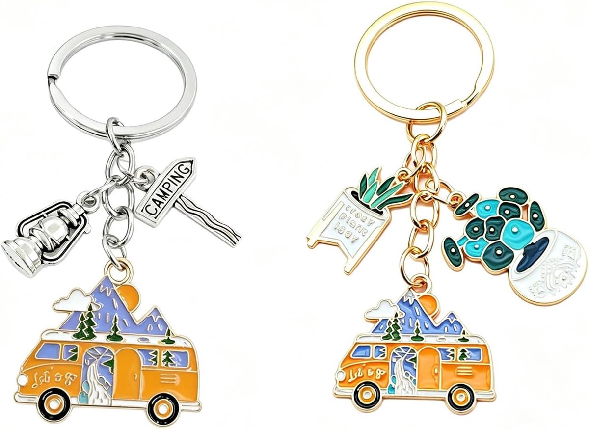 2 Stuks Sleutelhangers, Olie-Druipende Toeristische Bus Ornamenten, Slijtvast En Niet-Vervagen, Spelen Herdenkingsdecoraties.