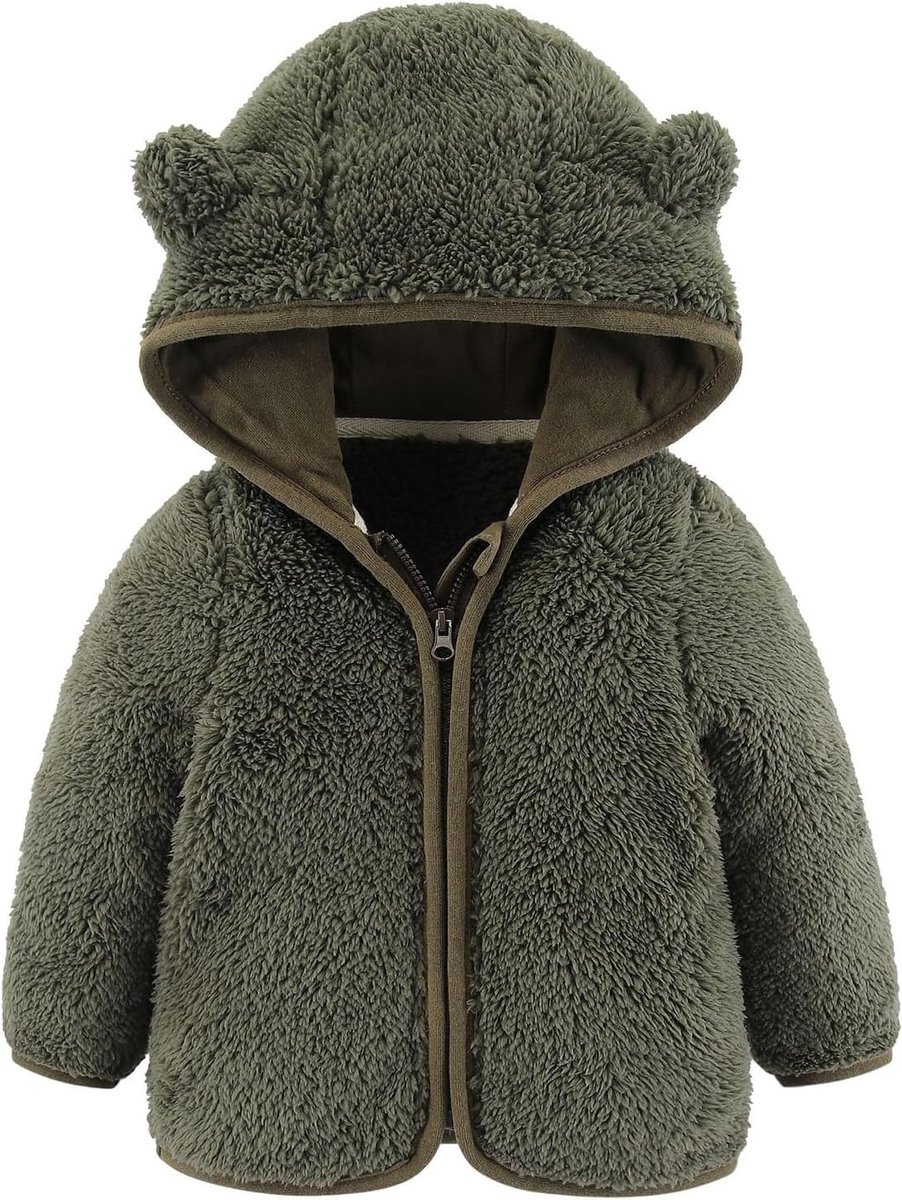 Fleecejack voor baby's, jongens en meisjes, met capuchon, ritssluiting, schattige warme cartoon beer, jas, zuigelingenkleding