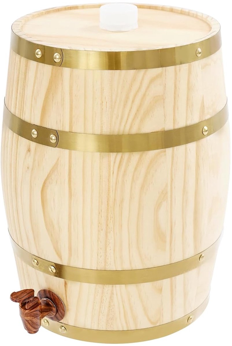 Vat 10 liter met tapkraan, verticaal biervat van grenenhout, binnenvoering van aluminiumfolie, 26 x 33 cm, drankdispenser zonder standaard, voor wijn, whisky, rum