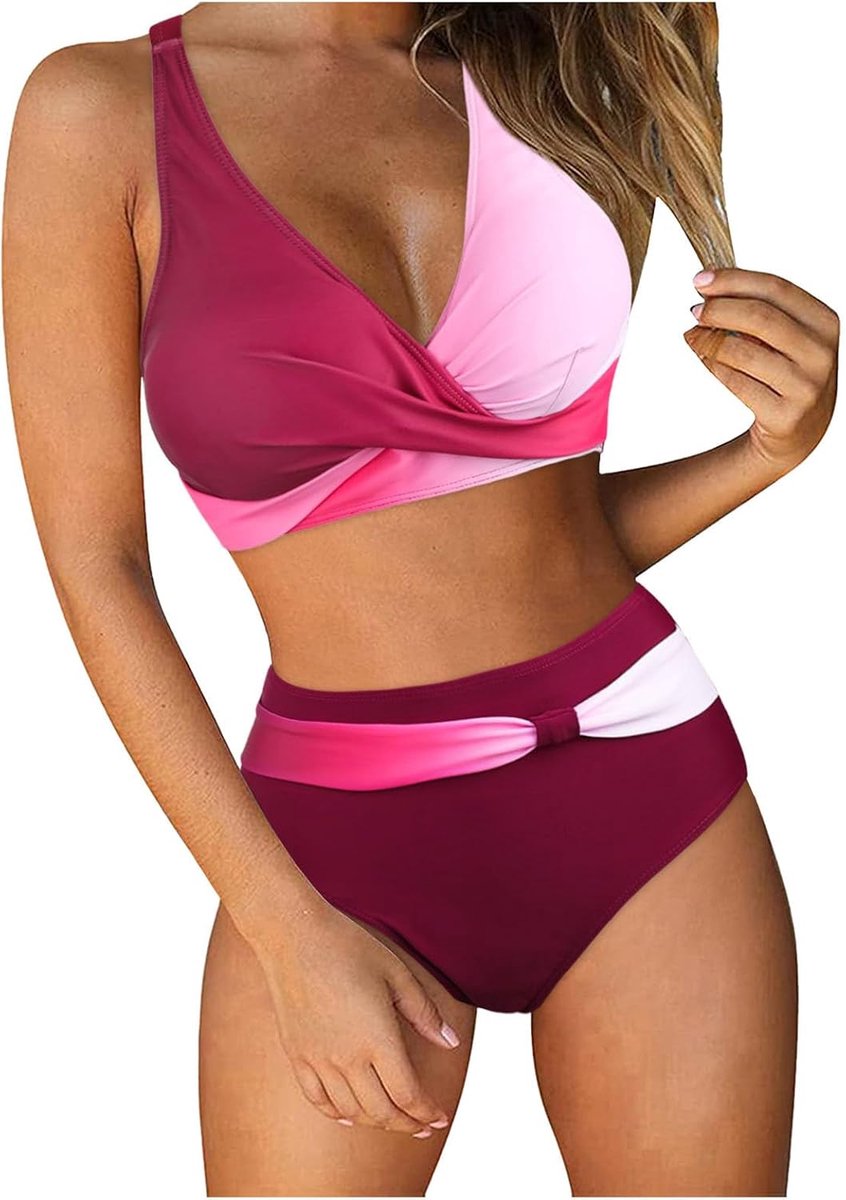 Tweedelige bikini, V-hals, hoge taille, bloemenprint