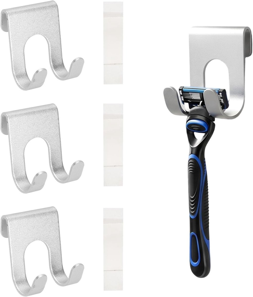 Zelfklevende Scheermes Houder voor Badkamer en Keuken - Set van 4, Sterke Grip, Geen Boren Nodig, Aluminium Design