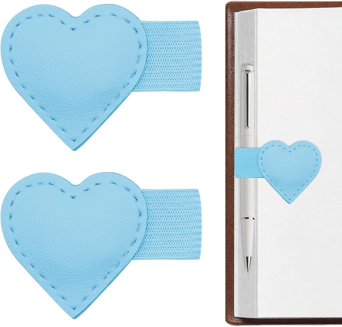Set van 2 Magnetische Lederen Boekenleggers met Penhouder | Schattige Hartvormige Sterke Magnetische Sluiting voor Boeken, Multifunctionele Cadeau voor Boekenliefhebbers, Vrouwen en Studenten, Ideaal voor Lezers en Studeren