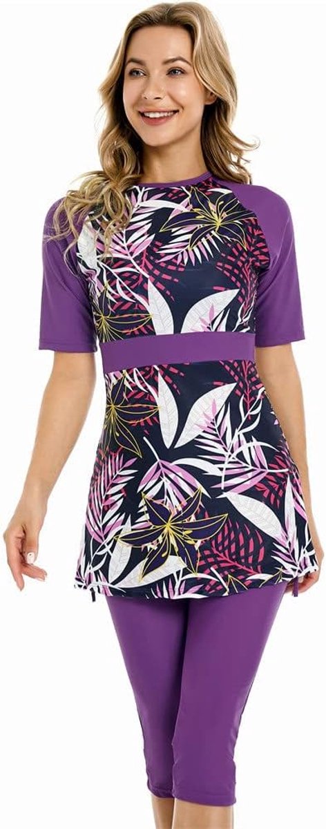 Traje de baño de Manga Corta Traje de baño Modesto para Mujer Traje de baño Modesto Traje de Surf Ropa de Playa Burkini