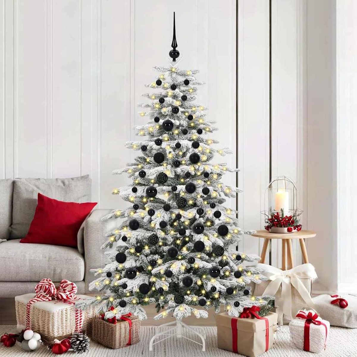 Kerstballenset met 300 leds, 120 stuks, zwarte kunststof, kerstballenset, kunststof ballen voor kerstboom, raam, adventskrans, tuinfeest, winterdecoratie, 42018828