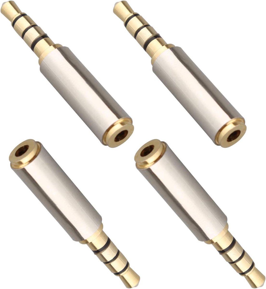 4 STKS 3,5 mm Mannelijke naar 2,5 mm Stereo Audio Connector Hoofdtelefoon Verlengstuk Aux Extender Plug MIC Adapter Converter Vergulde Premium Kwaliteit Oortelefoon Headset 2,5 mm naar 3,5 mm 3 Ring Jack Stereo of Mono