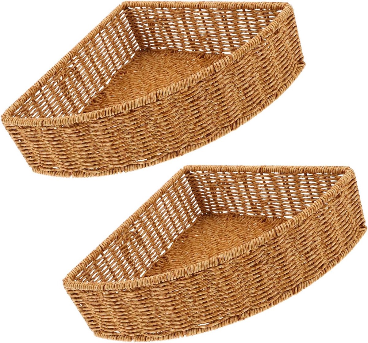 2 Stuks Delige Handgeweven Plastic Rotan Driehoekige Hoekmanden voor Badkamer Keuken Ventilatorvormige Opbergbakken voor Aanrecht Multifunctionele Organizer zonder Installatie