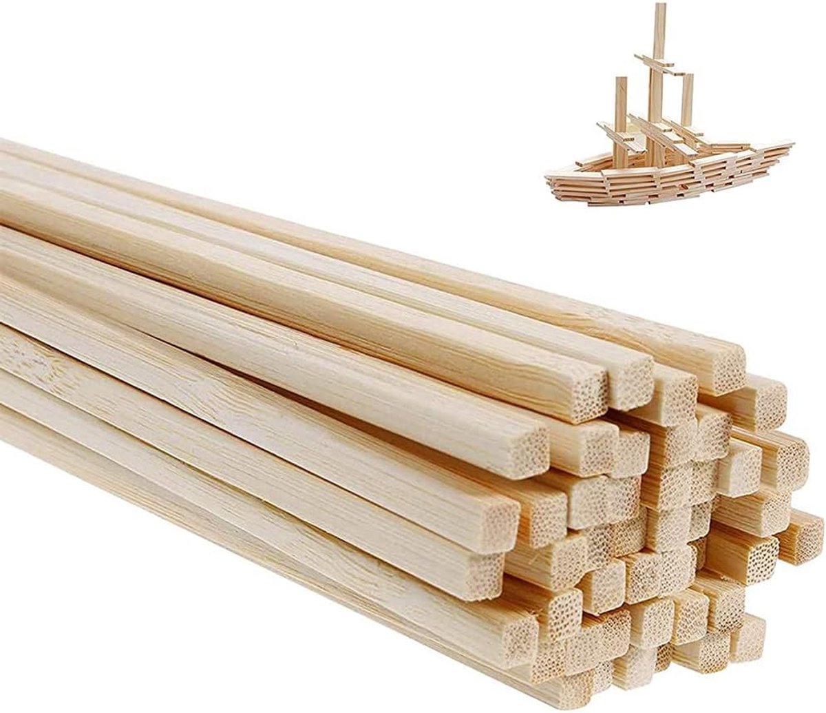 Houten stokjes om te knutselen, 50 stuks, vierkante houten stokken, 4 x 4 x 30 mm, vierkante plugstangen, natuurlijke bamboestokken, hout, extra lange stokken om te knutselen, voor knutselprojecten en