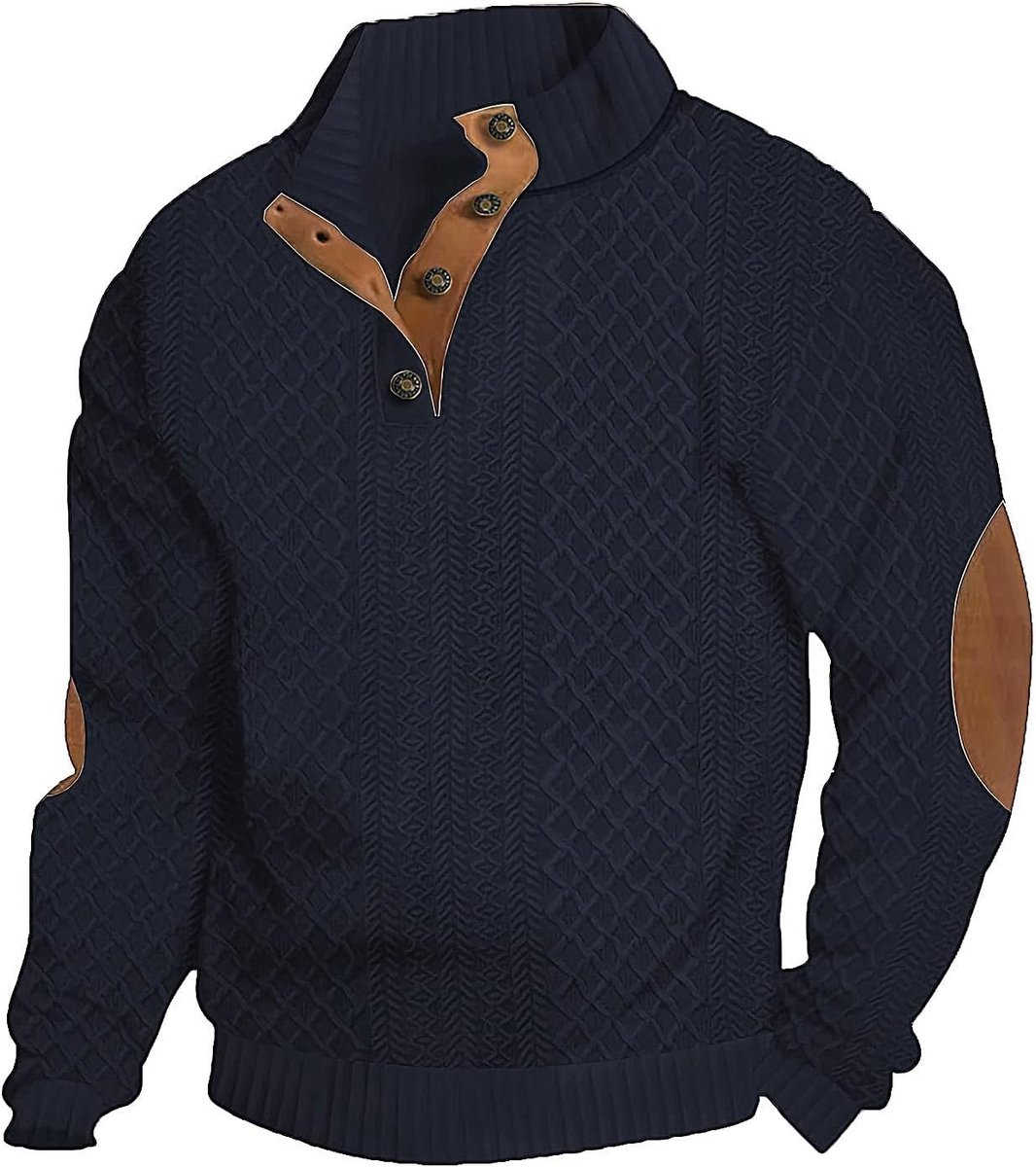 Jacquard-sweatshirt voor heren met knopen, opstaande kraag