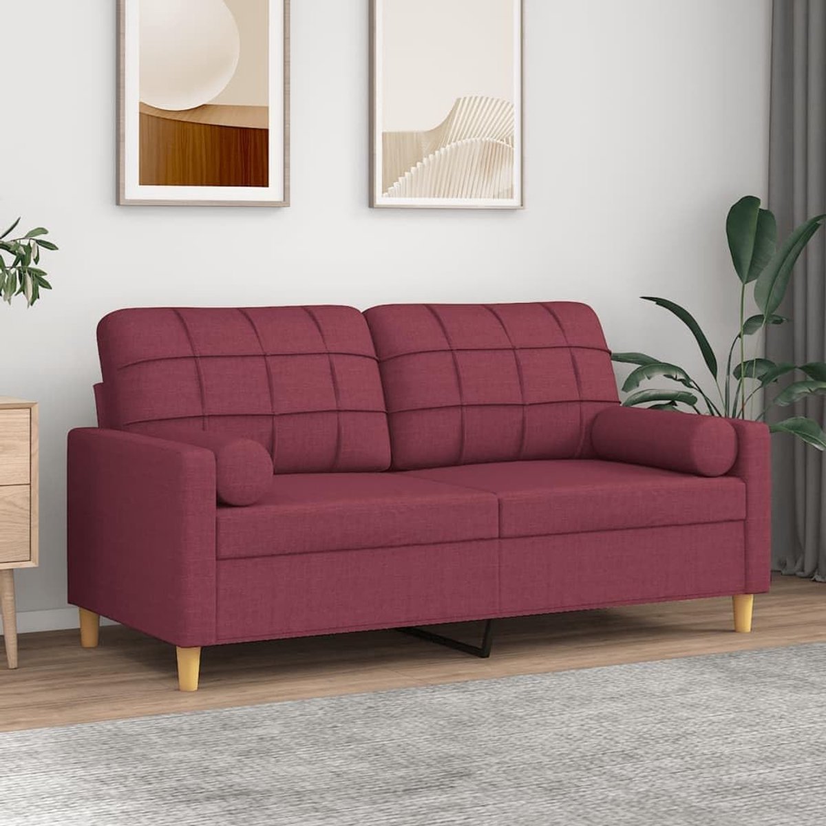 2-zitsbank met sierkussen in wijnrood, 140 cm breed, duurzame stoffen bekleding en afneembare kussenslopen voor eenvoudige reiniging, moderne robuuste zitmeubel, bank