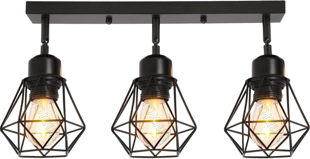 Plafondlampen, 3 lampen, kroonluchters, hanglampen, retro, E27, messing, design, metaal, kooi, Ø 110 mm, verlichting voor woonkamer, keuken, slaapkamer