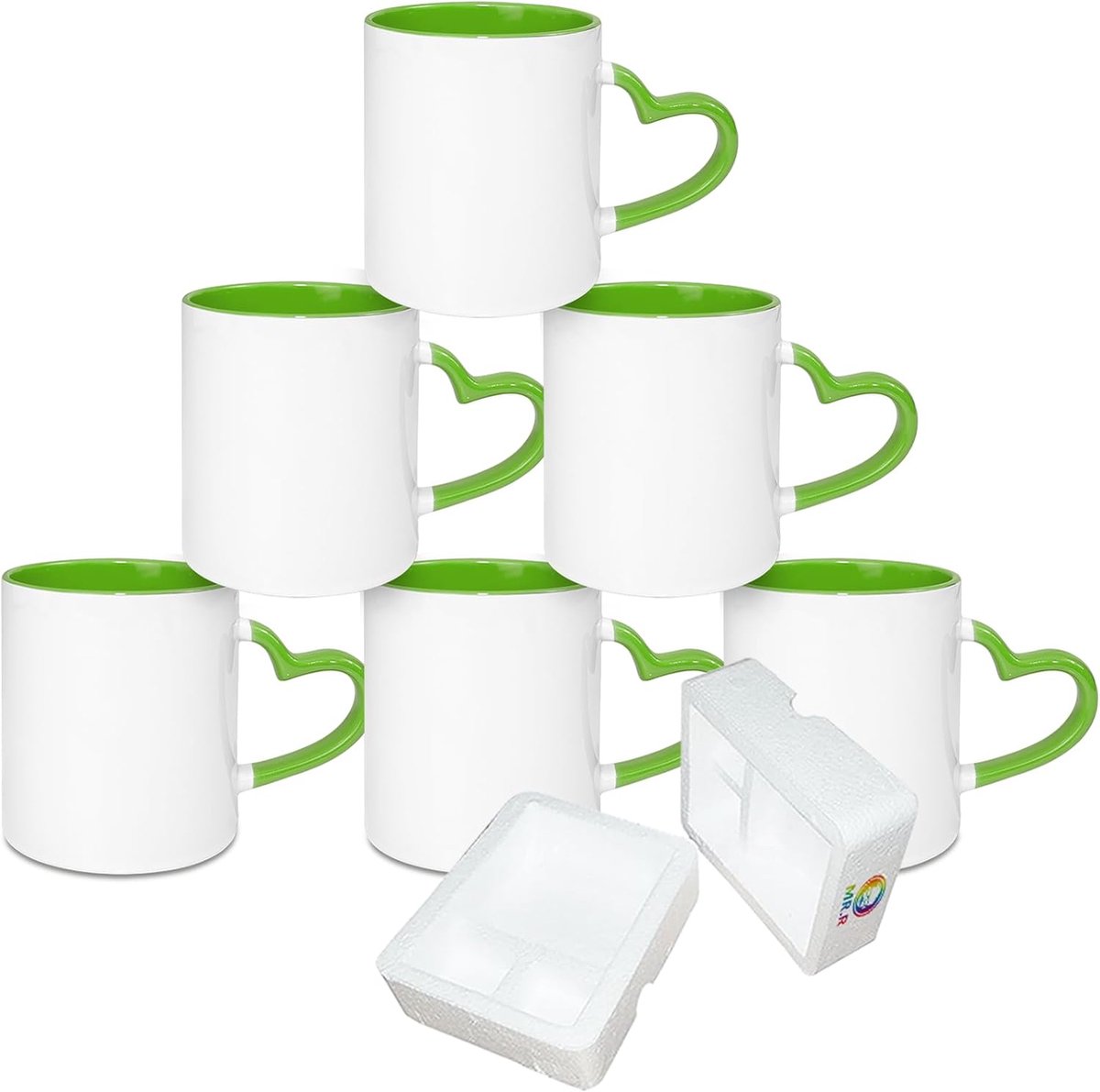 11oz Sublimaiton Blanks Inner Groene Kleur Keramische Mok met Hart Handvat Case van 6