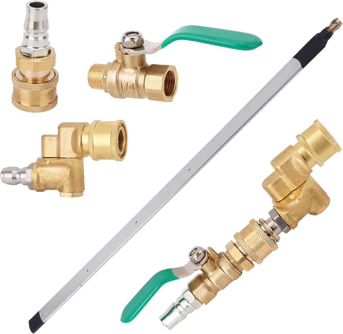 4st Autoradiatorreinigingsset, 57cm Hogedrukreinigerstok met Omschakelventiel Draaikoppeling en Snelkoppeling voor Efficiënte Reiniging van Radiator en Dakgoot