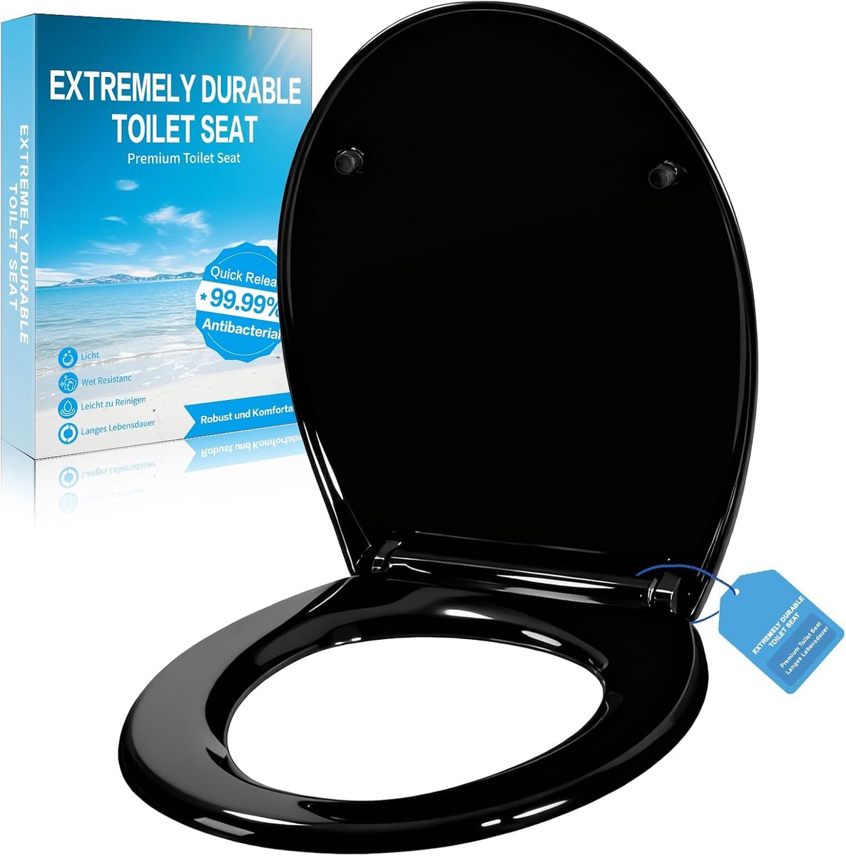 Wc-bril met softclosemechanisme, wc-deksel, ovale vorm, hoogwaardig en stabiel antibacterieel toilet, met Quick Release-functie, eenvoudige montage, stabiel tot 250 kg (ovale vorm)